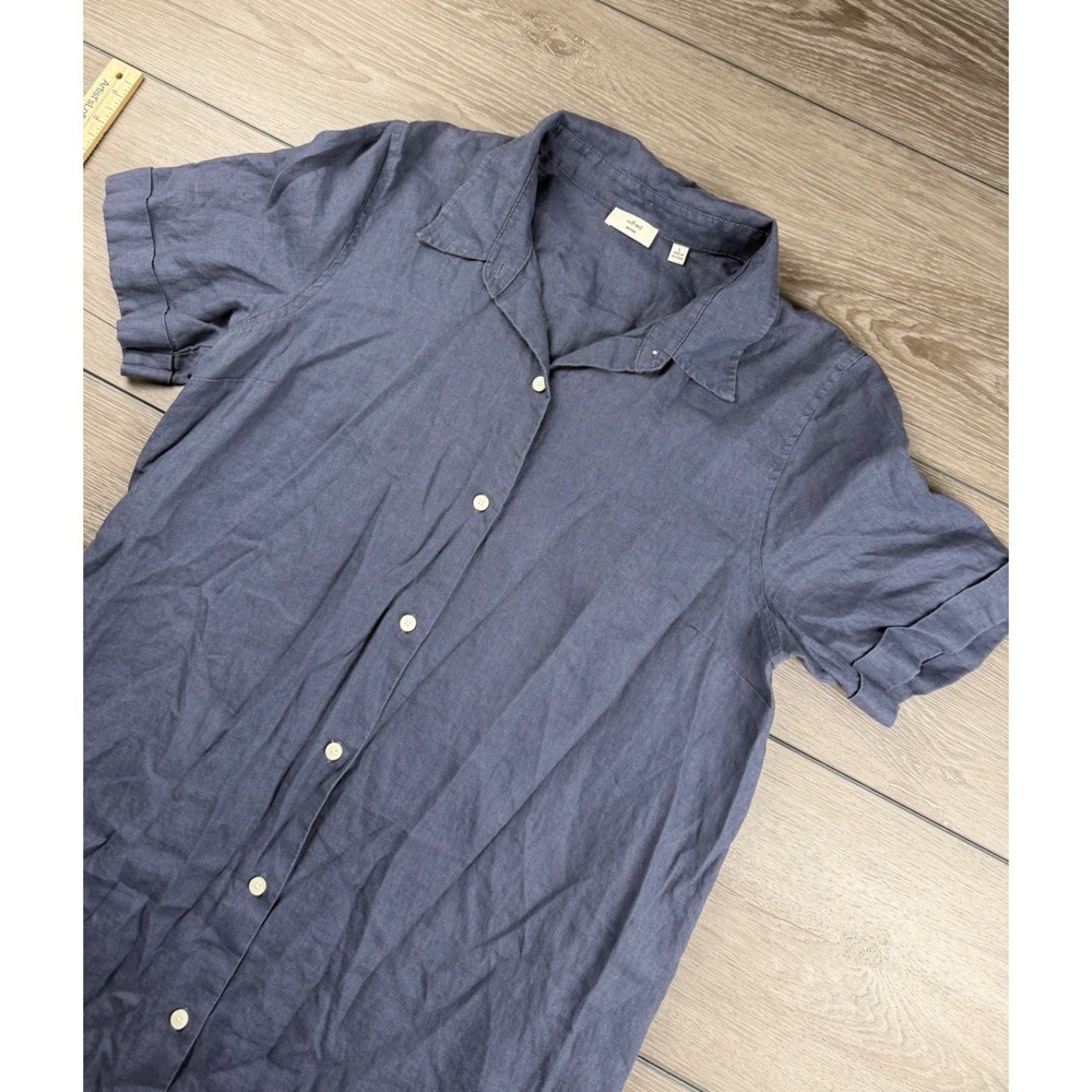 Wilfred Aritzia Womens Shirt Dress Linen Short Sleeve Button Down Blue Large